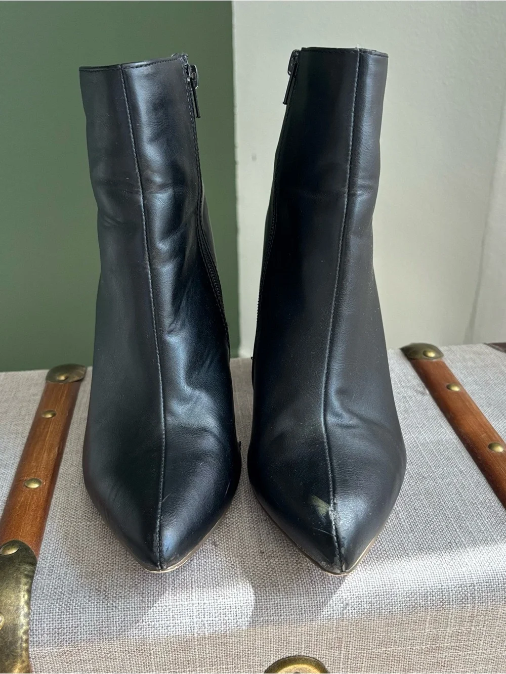 Carlos Santana Black Leather Pointed Ankle Booties
